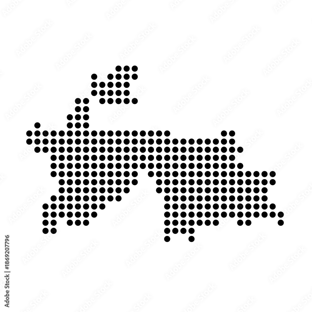 Fototapeta premium Tajikistan country dotted map. Black spot pixel illustration isolated on white background. Vector circle mosaic.