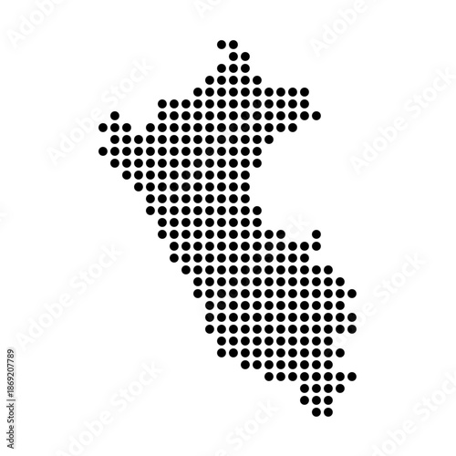 Peru country dotted map. Black spot pixel illustration isolated on white background. Vector circle mosaic.