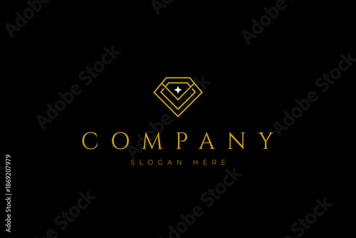 Luxury diamond jewelry logo with gold outline linear design style
