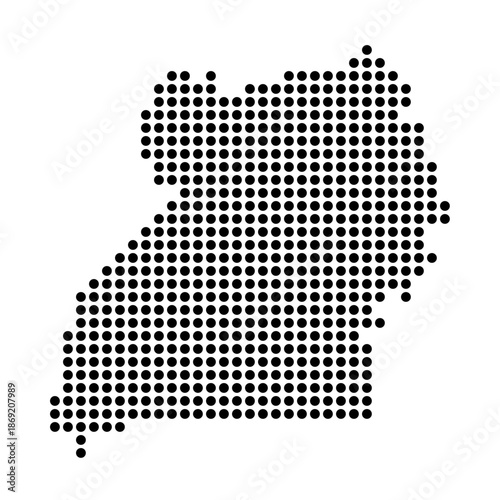 Uganda country dotted map. Black spot pixel illustration isolated on white background. Vector circle mosaic.