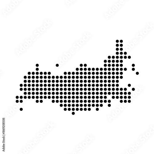 Russia country dotted map. Black spot pixel illustration isolated on white background. Vector circle mosaic.