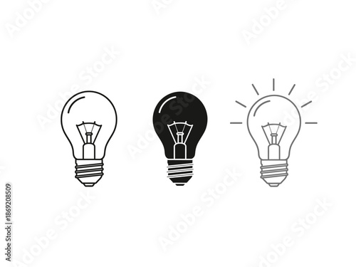 Vector illustration of three light bulbs in different states
