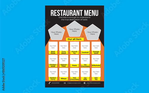 Creative Restaurant food menu card For Vector Template Design.