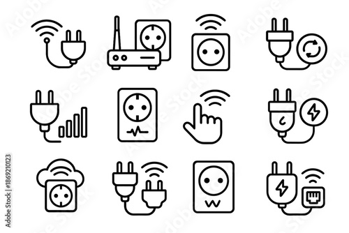 Hub outlet adapter blinking smart plug vector power fi icon wi wave