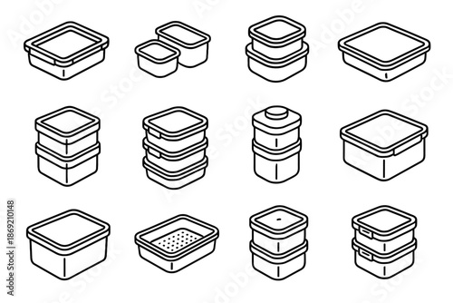 Nesting icons set connector magnetic kitchen icon bin lid tray modular vector