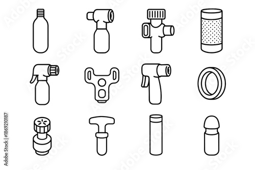 Bike nozzle safety inflator control shield co icon vector release head bottle