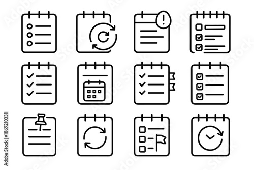 Arrows integrated bar notepad icons productivity calendar repeat layout list reminder vector