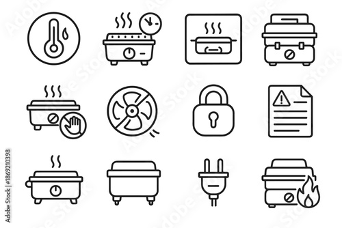 Electric auto vent lock grill safety icon shutoff label vector symbol