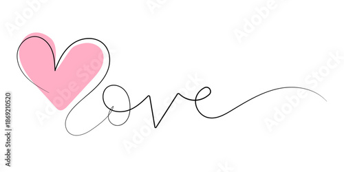 Valentine's Day background design featuring creative minimalist Love word heart line art on a transparent backdrop for holiday greeting cards.