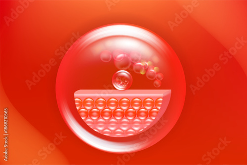 Hyaluronic acid and Niacinamide skin solutions ad, red collagen serum drops into skin cell with cosmetic advertising background ready to use, illustration vector.