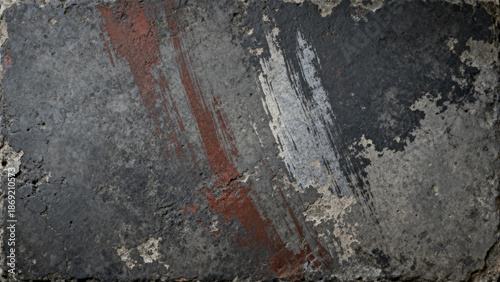 Weathered concrete surface with rust stains and peeling paint
