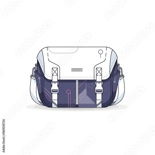 Modern Messenger Bag Illustration, Unisex Satchel, Urban Style, Tech Accessory