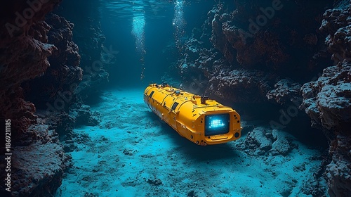 Underwater Exploration Vehicle in Coral Reef Tunnel