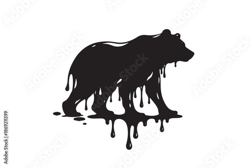 A black silhouette of a bear with mountains inside and dripping liquid