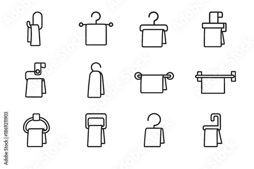 Compact slim icon hanger rail spacer press door drying towel vector