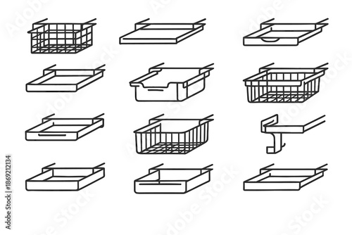 Icon drawer modern glide storage box rail divider runner insert vector