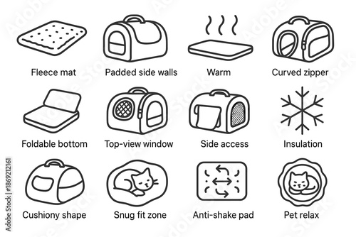 Carrier window pet curved cozy side vector icon zipper pad padded warm