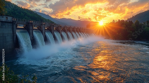 Sunset Damming River Flow