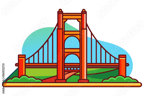 Golden Gate Bridge Vector Illustration, Famous San Francisco Landmark Flat Design.