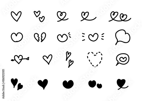 手描きのかわいいハートセット