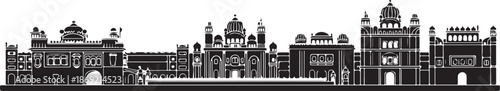 Amritsar city skyline silhouette vector black and white sketch art print