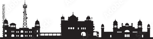 Amritsar city skyline silhouette vector black and white sketch art print