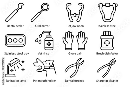 Glove icon tools dental veterinary vet disinfector vector brush tooth tip oral