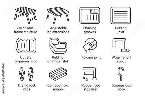 Foldable rack stabilizer drying joint icon compact adjustable vector sink foot symbol