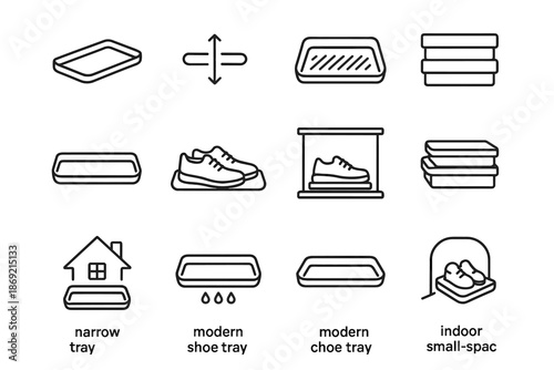 Vector outline stack closet grip design compact shelf shoe tray icon