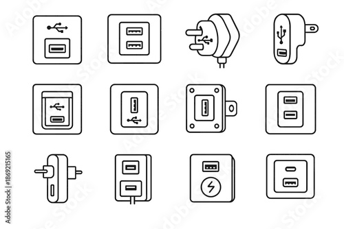 Layout icon vector hub plug design box usb charger outlet