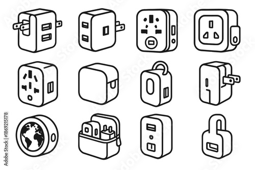 Compact cable outlets wall handle charger unit travel icon round usb vector