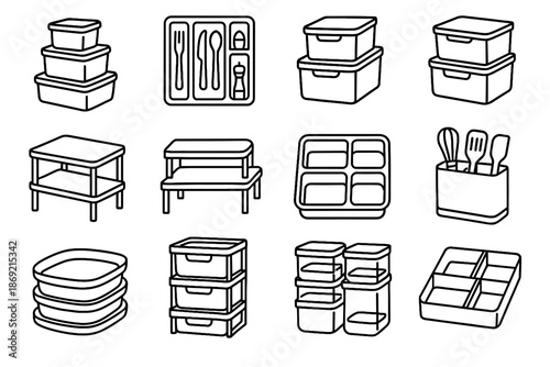 Food utensil vector modular icon drawer riser kitchen tray bins containers organizer