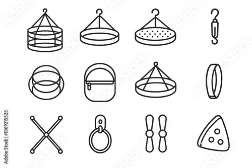 Breathable wall hanging set circular edge laundry support fold air vector icon