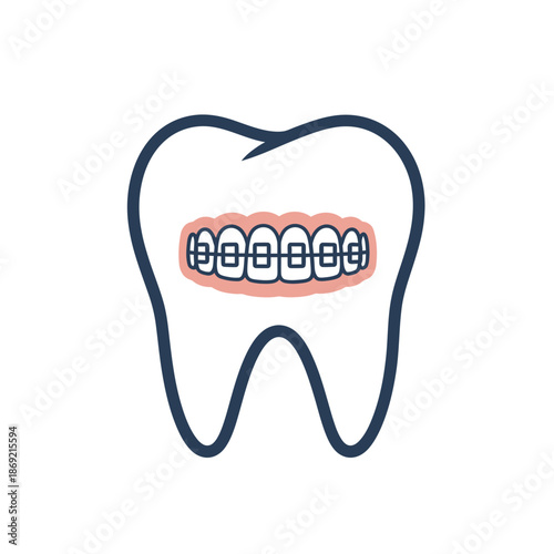 Dental Braces Icon on Tooth Outline - Orthodontic Treatment Concept