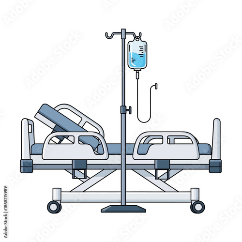 Hospital Bed with IV Drip Stand - Medical Care Equipment Illustration