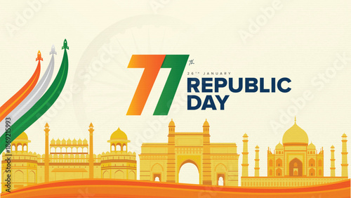 26th January  77th Happy Republic Day Celebration Social Media Post , Web Banner , Print , Status , Story 