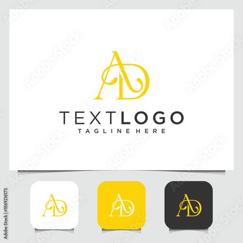 Elegant AD Monogram Logo Design with Business Tagline Placeholder and Color Variations