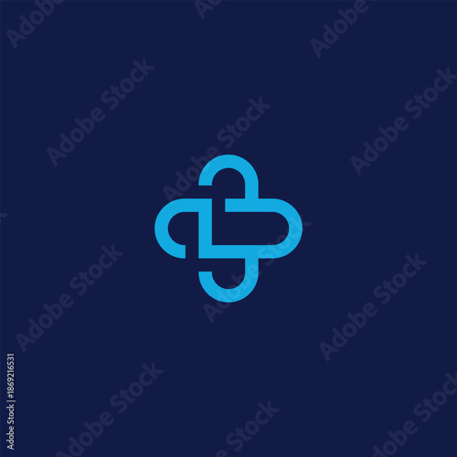 Abstract blue medical cross symbol on dark background representing healthcare, wellness, and support services