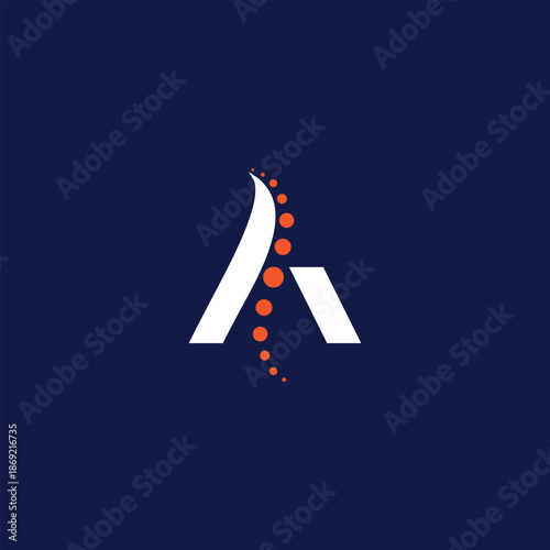 Modern and abstract letter A logo design, featuring a dynamic curved line with ascending orange circular elements, symbolizing growth, connectivity, and progress