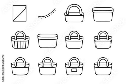Basket fabric seam handle line icon cavity vector sheet rim padded toy