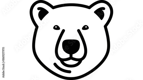 Black and white polar bear face illustration with a friendly expression on a plain background with animal and cartoon and icon and graphic and mammal