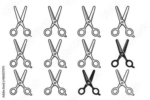 Scissors slope grip icons contour teeth beams hinge icon vector thinning strip