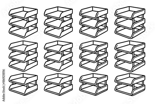 Tray boundary stripe rib icon shading line slabs stackable modern vector tiered