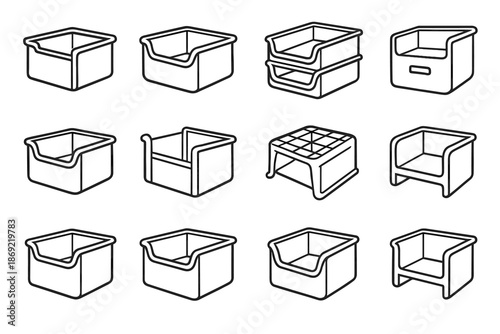 Bin icon curve tilt vector stackable rib mesh stroke contour base file