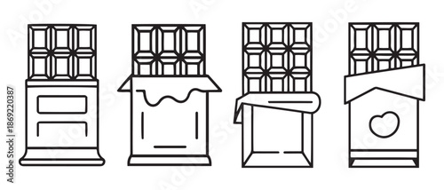 Chocolate Bars Collection Line Art Icons, Food Sweet Treats, Packaged and Unwrapped Treats.