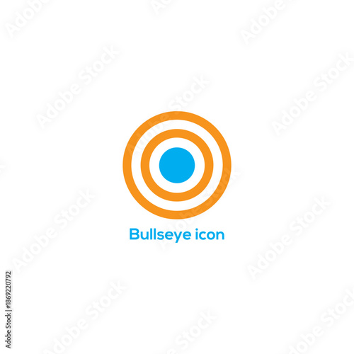 Minimalist bullseye icon with orange rings and blue center for business target marketing strategy goal achievement success and planning
