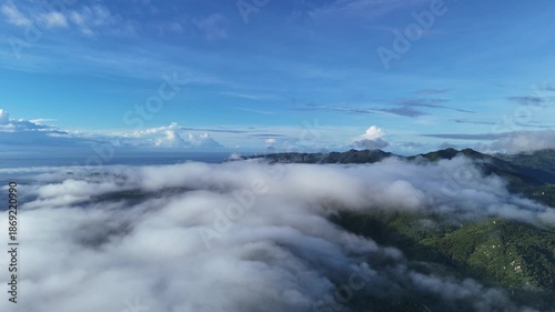 Aerial Early Morning Sea Mist Over Nan'ao Island, Shantou Guangdong