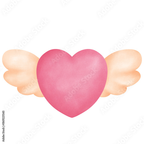 Watercolor winged heart in a soft hand-drawn Valentine style, symbolizing love, freedom, and affection.