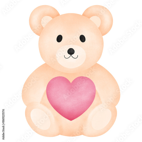 Watercolor bear holding a heart illustration valentine's day of love elements