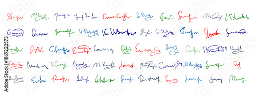 Autograph set. Collection of different fake handwritten signatures.